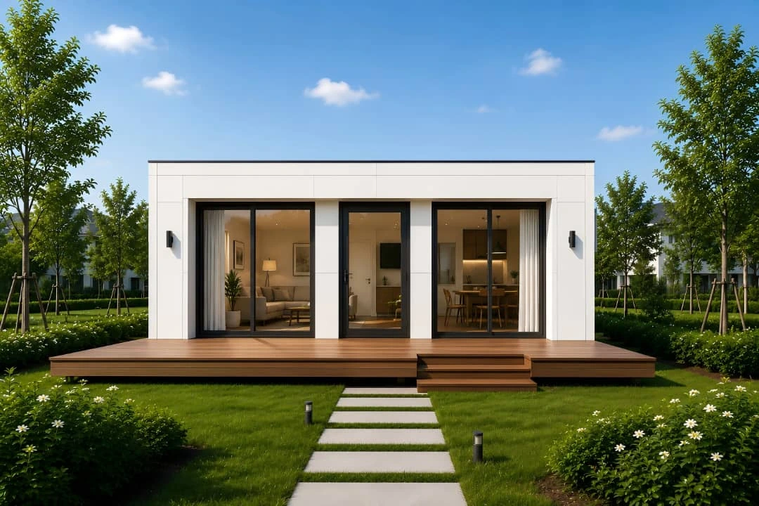 Casa da linha B, com envidraçados e deck